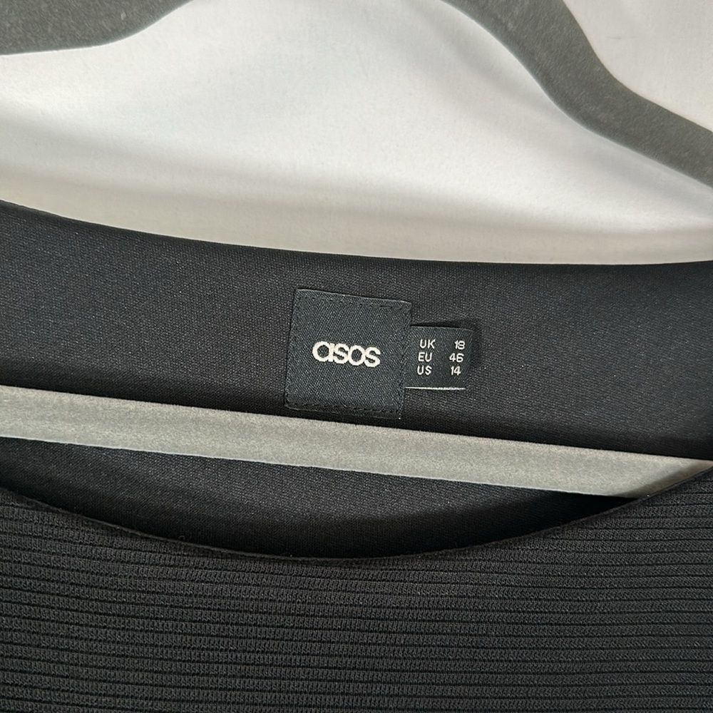 ASOS Black Hip & Thigh Cutout Ribbed Dress Size 14 - Picture 8 of 12